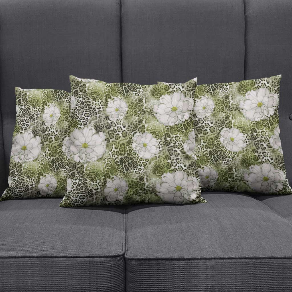 African Leopard Floral Pattern Pillow Cover Safari Moss