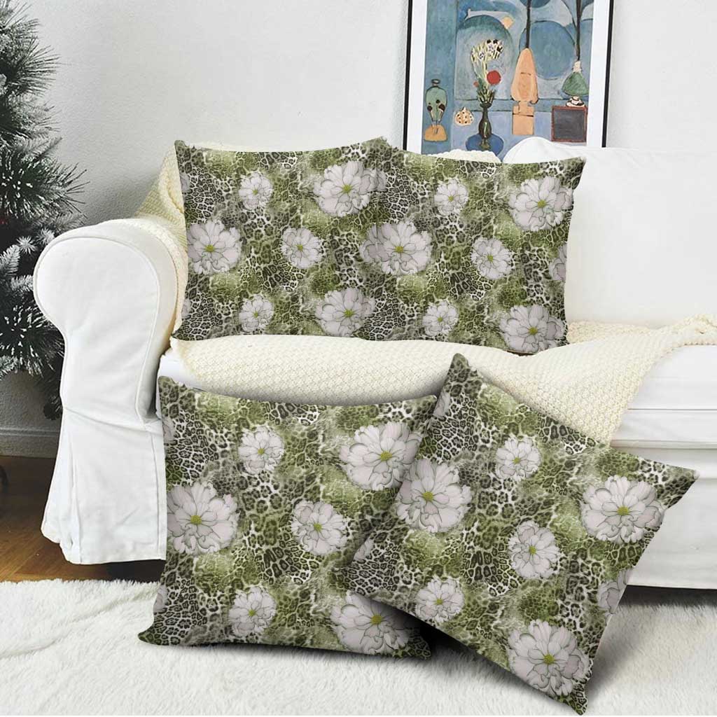 African Leopard Floral Pattern Pillow Cover Safari Moss