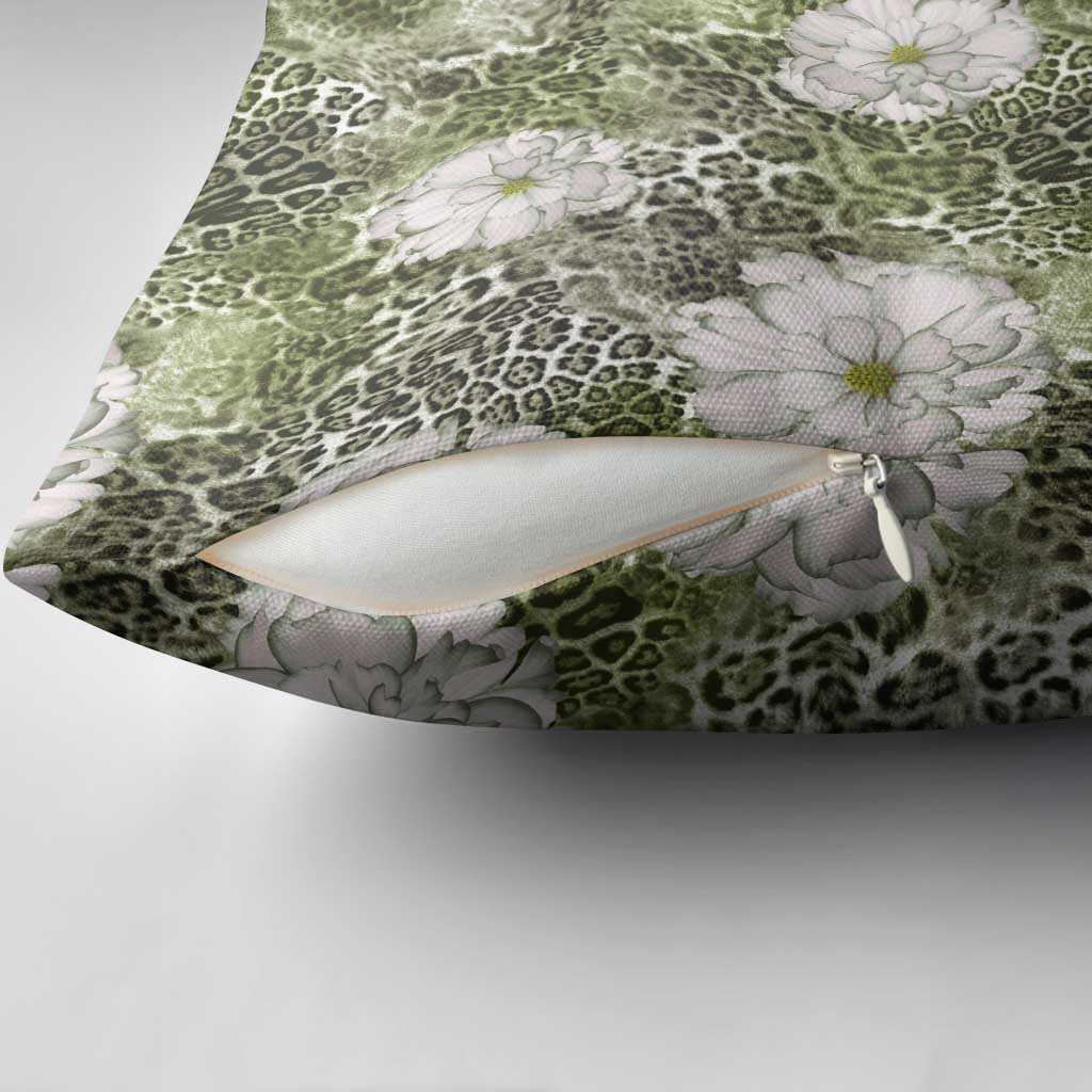 African Leopard Floral Pattern Pillow Cover Safari Moss