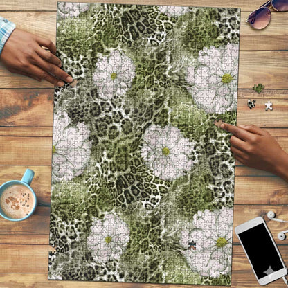 African Leopard Floral Pattern Puzzle Safari Moss