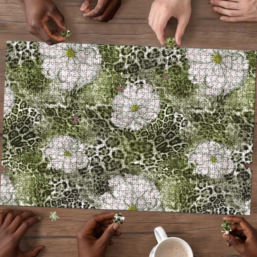 African Leopard Floral Pattern Puzzle Safari Moss