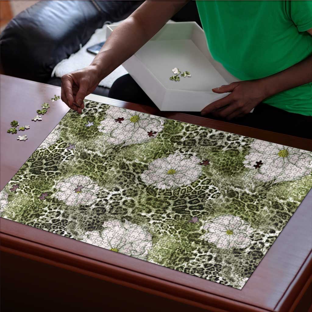 African Leopard Floral Pattern Puzzle Safari Moss