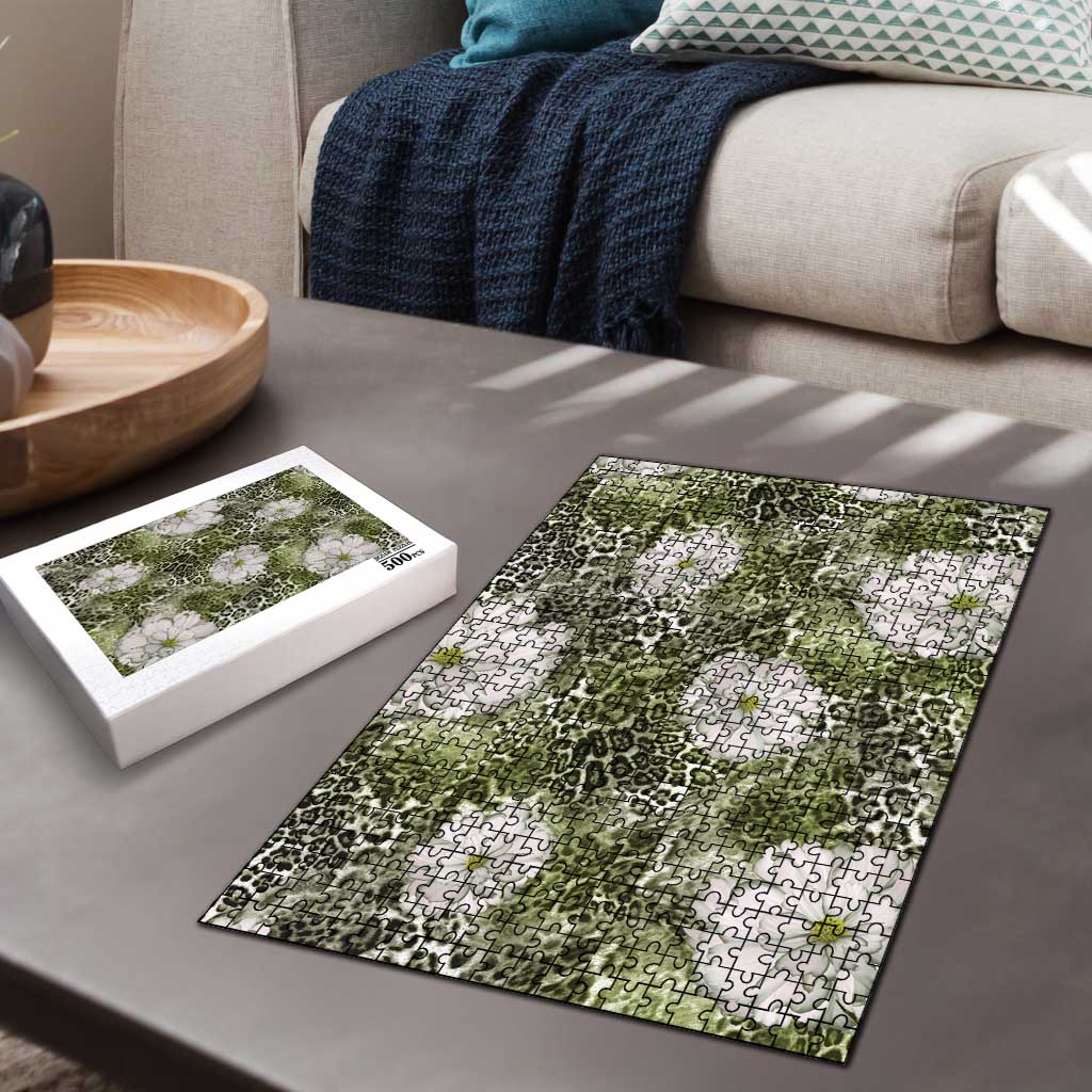 African Leopard Floral Pattern Puzzle Safari Moss