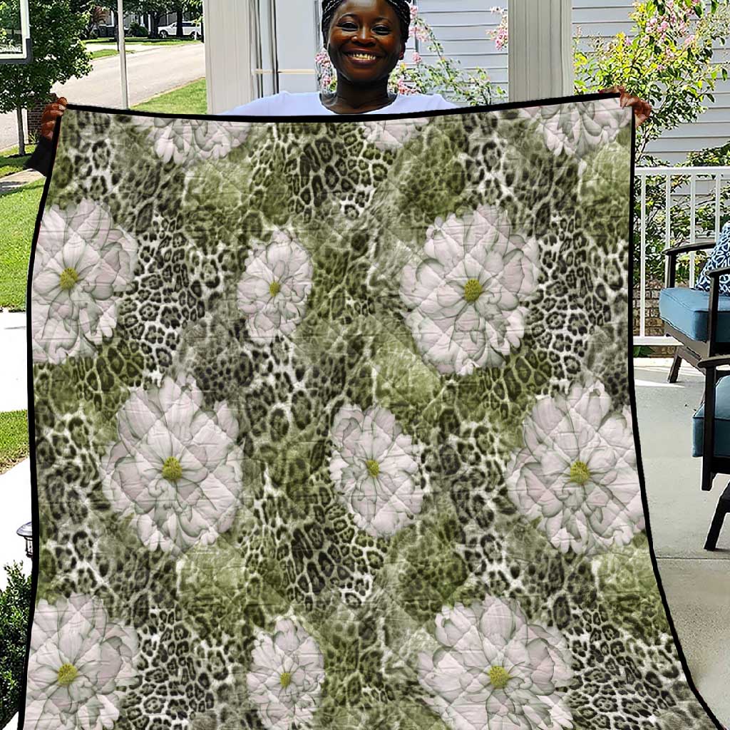 African Leopard Floral Pattern Quilt Safari Moss