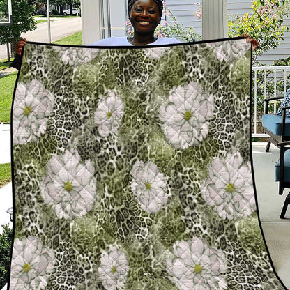 African Leopard Floral Pattern Quilt Safari Moss