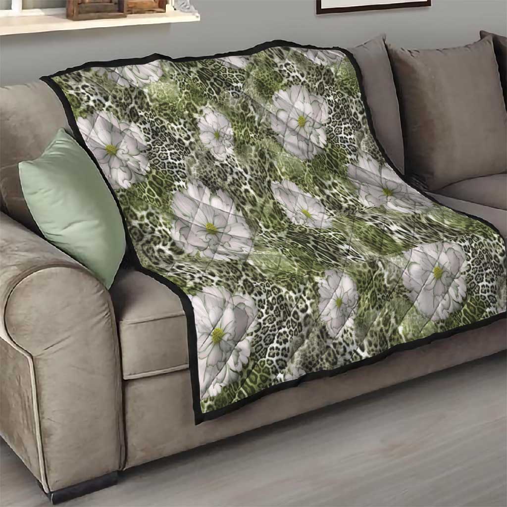 African Leopard Floral Pattern Quilt Safari Moss