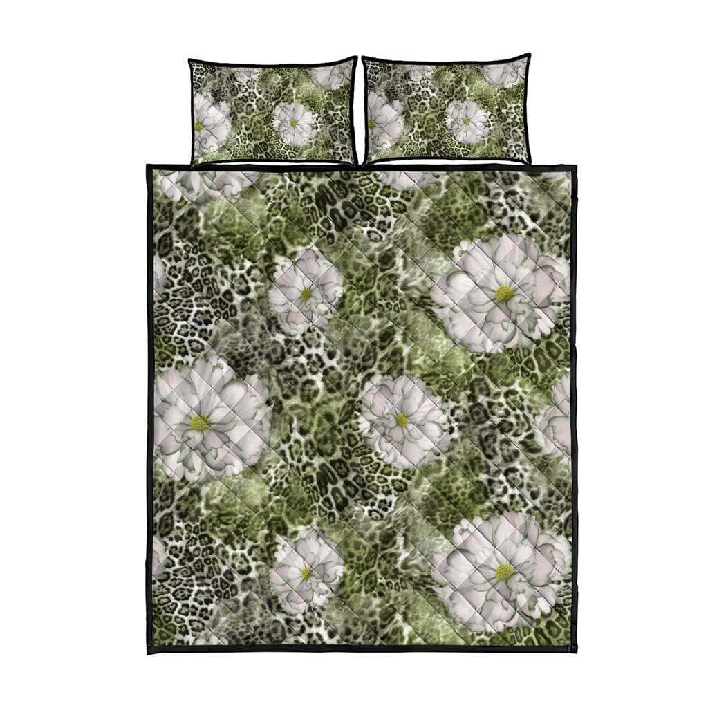 African Leopard Floral Pattern Quilt Bed Set Safari Moss