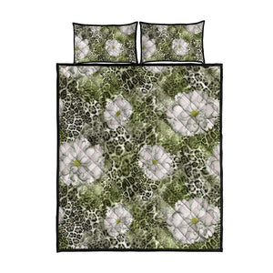 African Leopard Floral Pattern Quilt Bed Set Safari Moss