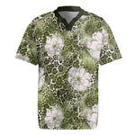 African Leopard Floral Pattern Rugby Jersey Safari Moss