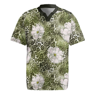 African Leopard Floral Pattern Rugby Jersey Safari Moss