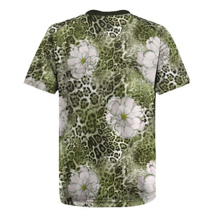 African Leopard Floral Pattern Rugby Jersey Safari Moss