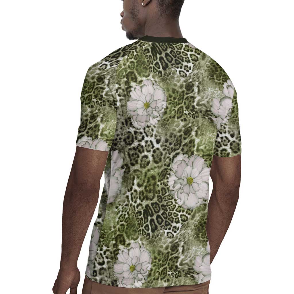 African Leopard Floral Pattern Rugby Jersey Safari Moss
