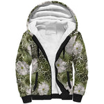 African Leopard Floral Pattern Sherpa Hoodie Safari Moss