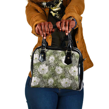 African Leopard Floral Pattern Shoulder Handbag Safari Moss