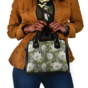 African Leopard Floral Pattern Shoulder Handbag Safari Moss
