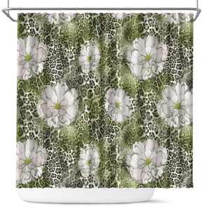 African Leopard Floral Pattern Shower Curtain Safari Moss