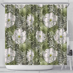 African Leopard Floral Pattern Shower Curtain Safari Moss