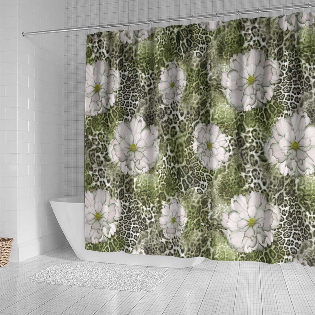 African Leopard Floral Pattern Shower Curtain Safari Moss