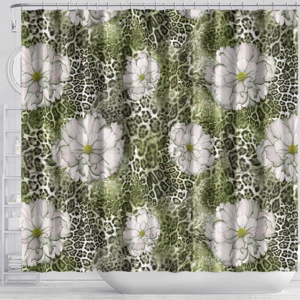 African Leopard Floral Pattern Shower Curtain Safari Moss