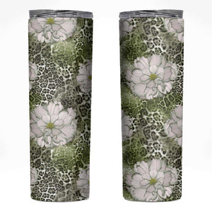 African Leopard Floral Pattern Skinny Tumbler Safari Moss