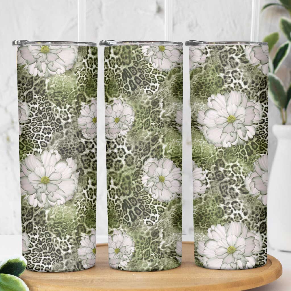 African Leopard Floral Pattern Skinny Tumbler Safari Moss