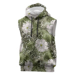 African Leopard Floral Pattern Sleeveless Hoodie Safari Moss