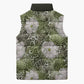 African Leopard Floral Pattern Sleeveless Puffer Jacket Safari Moss