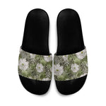 African Leopard Floral Pattern Slide Sandals Safari Moss