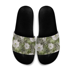 African Leopard Floral Pattern Slide Sandals Safari Moss