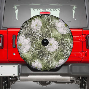 African Leopard Floral Pattern Spare Tire Cover Safari Moss