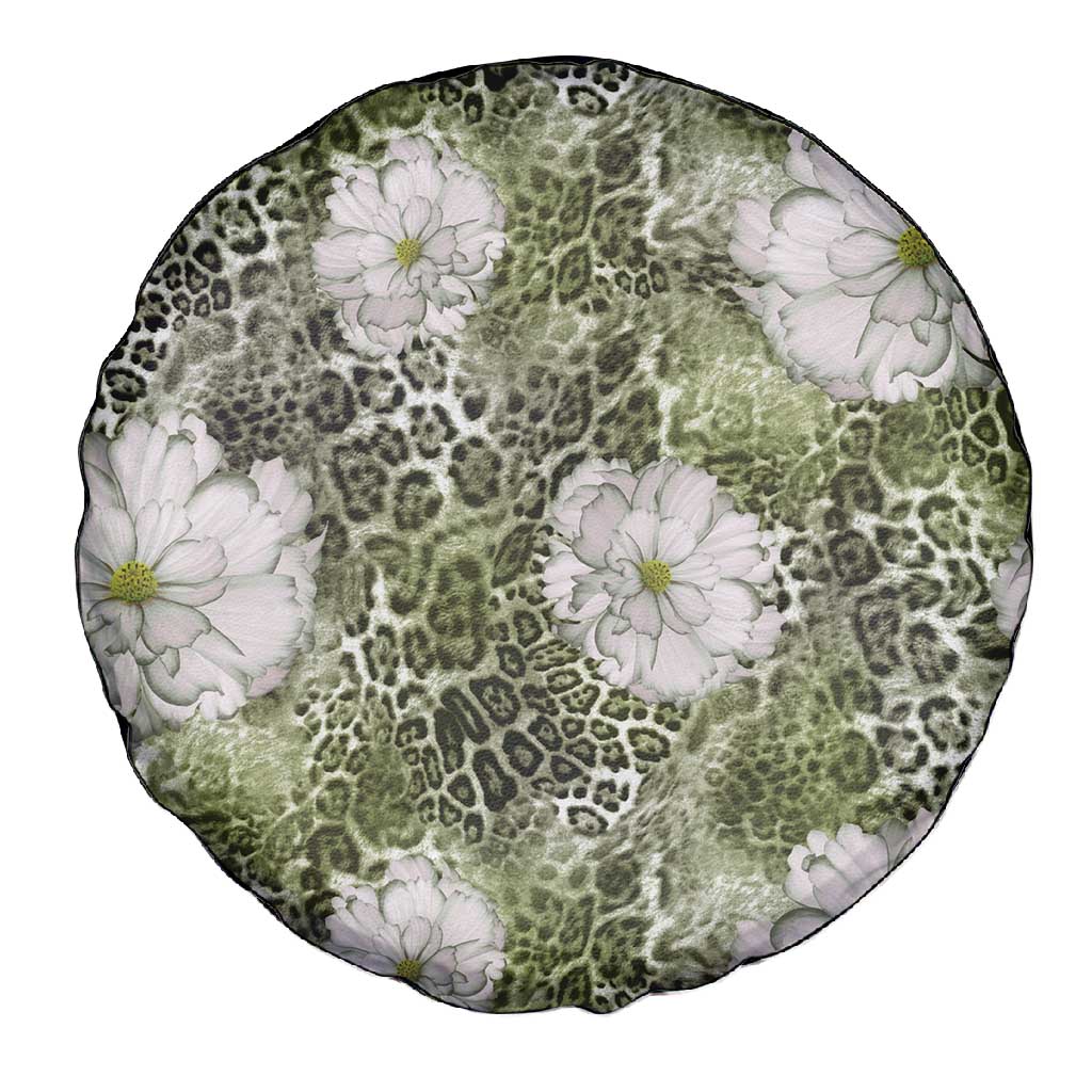 African Leopard Floral Pattern Spare Tire Cover Safari Moss