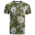 African Leopard Floral Pattern T shirt Safari Moss