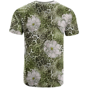 African Leopard Floral Pattern T shirt Safari Moss