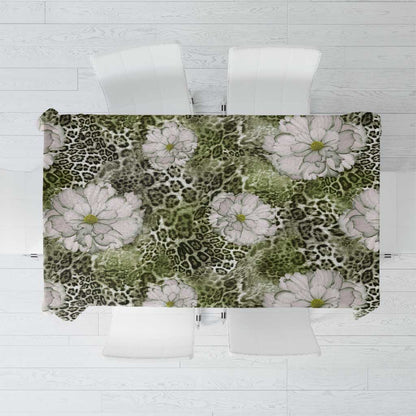 African Leopard Floral Pattern Tablecloth Safari Moss
