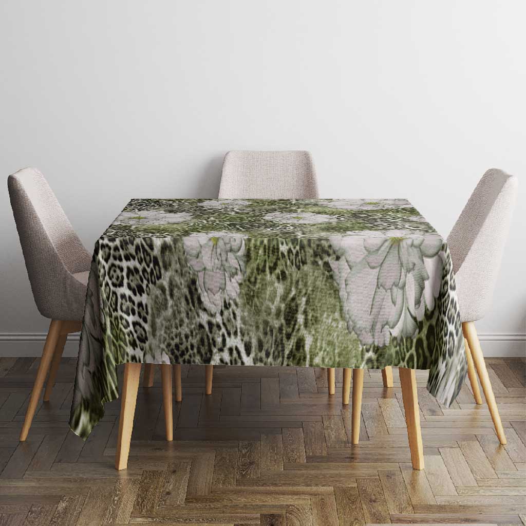African Leopard Floral Pattern Tablecloth Safari Moss