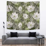 African Leopard Floral Pattern Tapestry Safari Moss