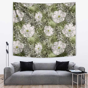 African Leopard Floral Pattern Tapestry Safari Moss