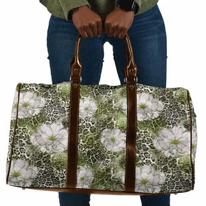 African Leopard Floral Pattern Travel Bag Safari Moss