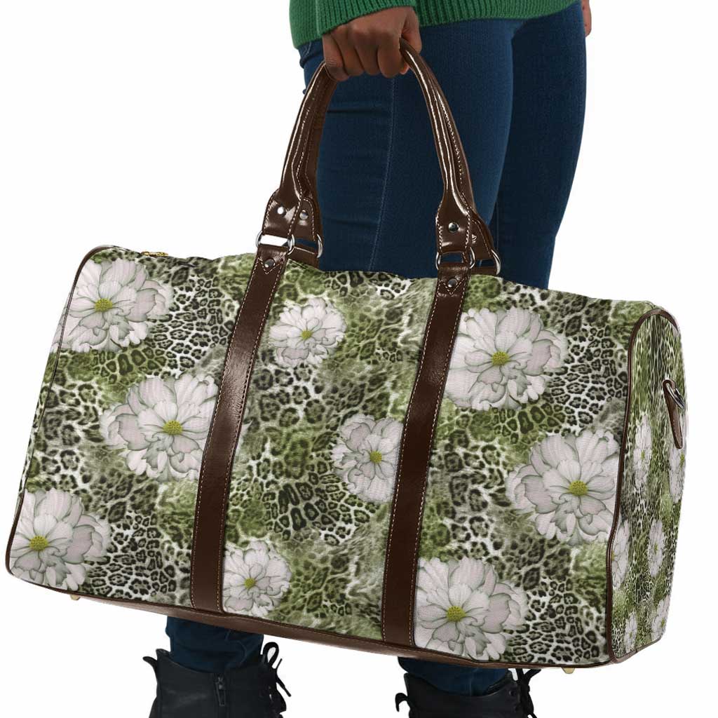 African Leopard Floral Pattern Travel Bag Safari Moss