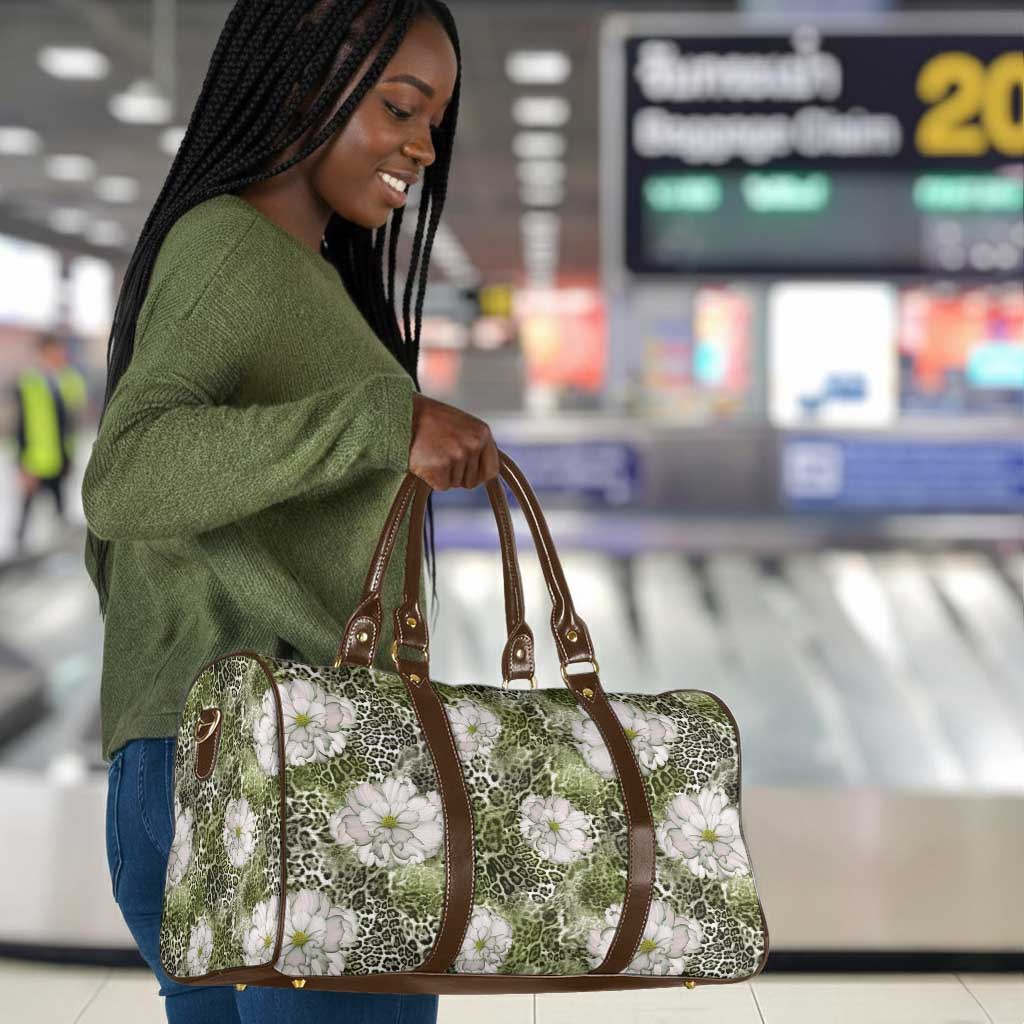 African Leopard Floral Pattern Travel Bag Safari Moss