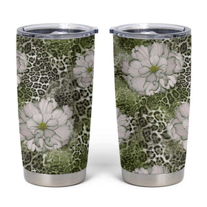 African Leopard Floral Pattern Tumbler Cup Safari Moss