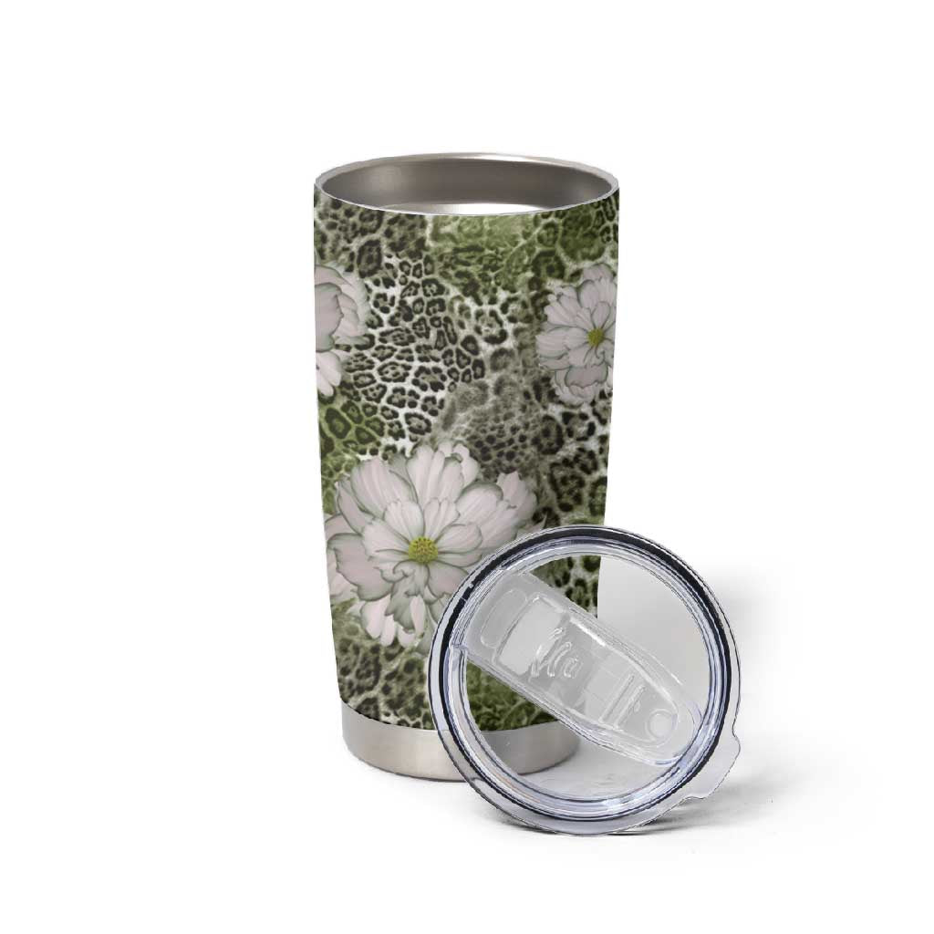 African Leopard Floral Pattern Tumbler Cup Safari Moss