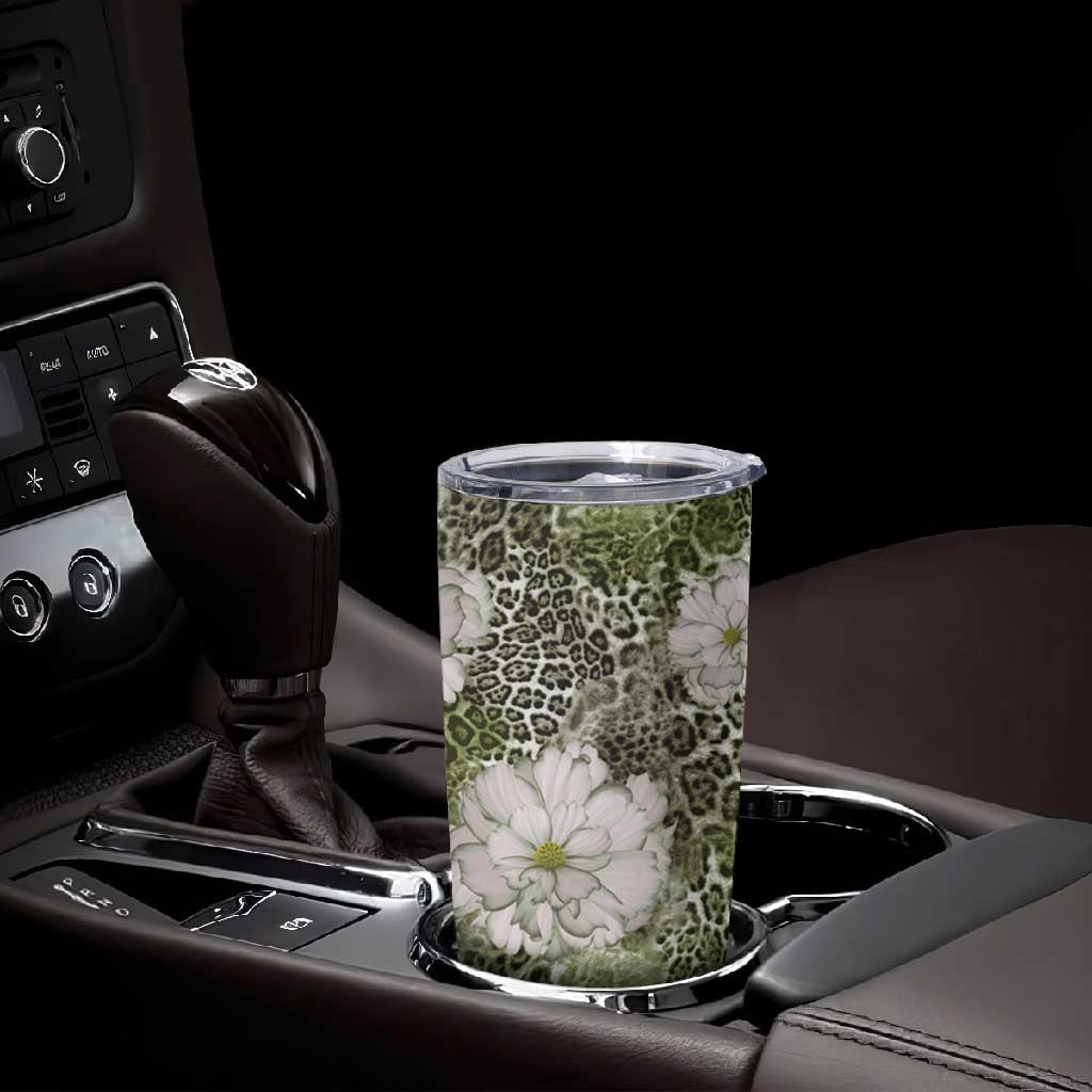 African Leopard Floral Pattern Tumbler Cup Safari Moss