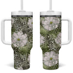 African Leopard Floral Pattern Tumbler With Handle Safari Moss