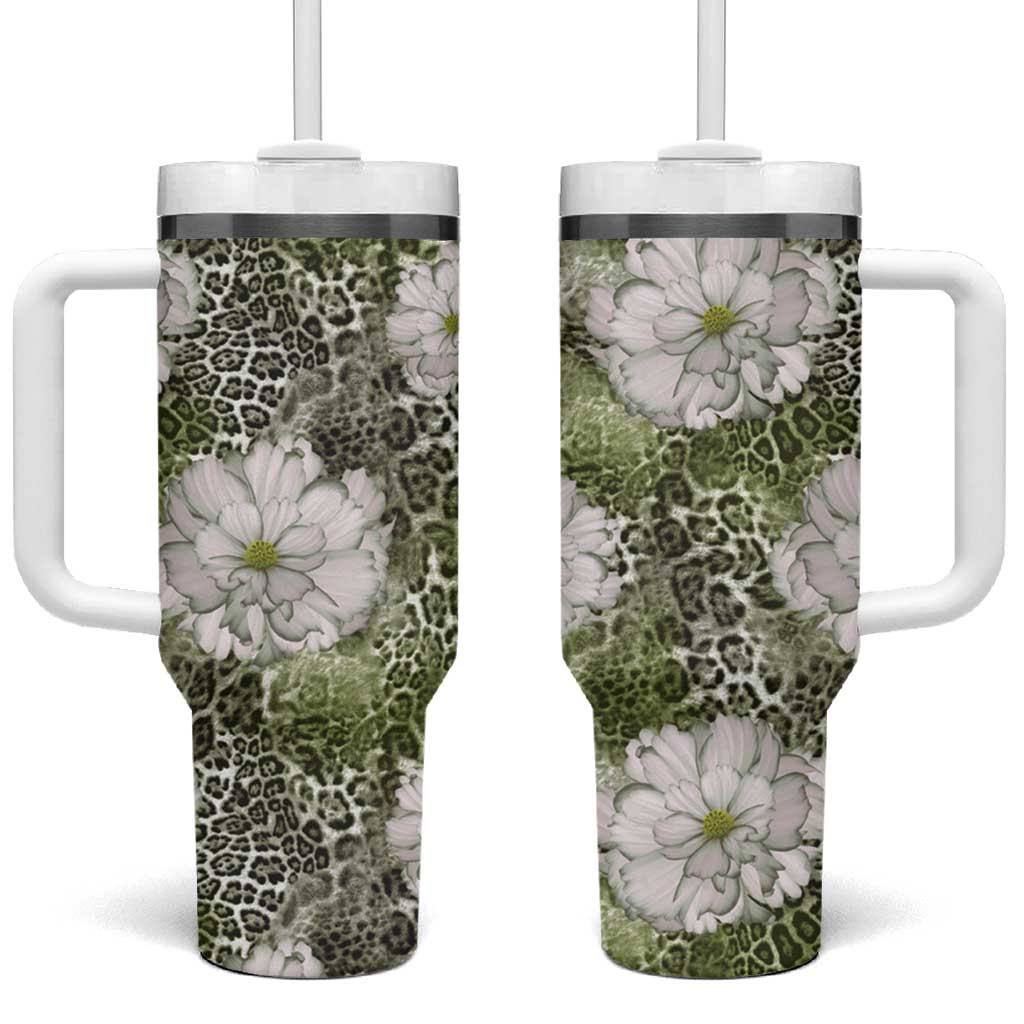 African Leopard Floral Pattern Tumbler With Handle Safari Moss