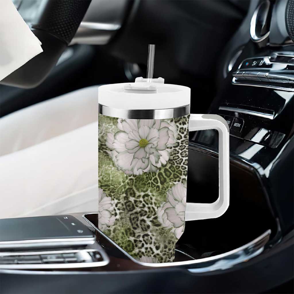 African Leopard Floral Pattern Tumbler With Handle Safari Moss