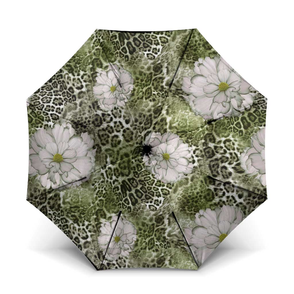 African Leopard Floral Pattern Umbrella Safari Moss