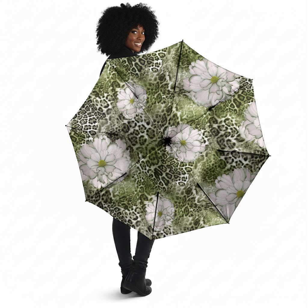 African Leopard Floral Pattern Umbrella Safari Moss