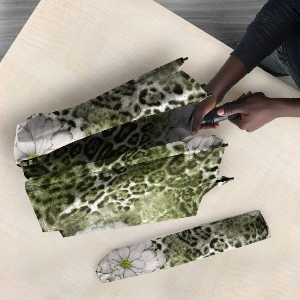 African Leopard Floral Pattern Umbrella Safari Moss