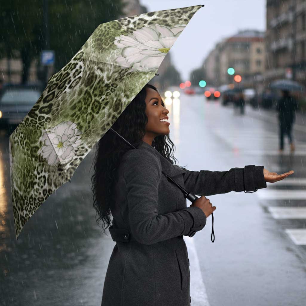 African Leopard Floral Pattern Umbrella Safari Moss